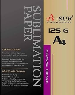 A-SUB Sublimation Paper A4 210 x 297 mm 100 Sheets 125 g/m2 Compatible with EPSON, SAWGRASS, RICOH, Brother Sublimation Pr...