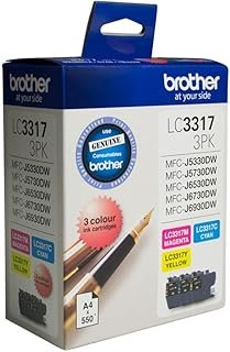 Brother Genuine LC3317 Colour Ink Cartridge Value Pack, Three Pack, Includes 1 Cartridge Each of Cyan, Magenta & Yellow, P…