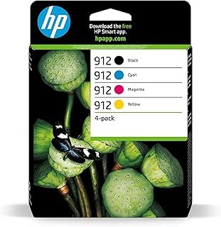 HP 6ZC74AE 912 Original Ink Cartridges, Black/Cyan/Magenta/Yellow, 4 Count (Pack of 1)