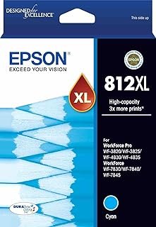 Epson 812XL – High Capacity – Ultra Cyan Ink Cartridge for XP-5100 WF-2860, Single Pack, C13T05E292