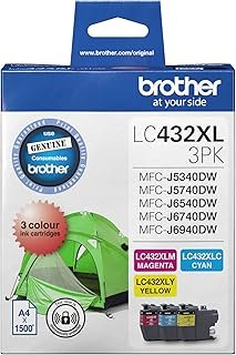 Brother Genuine LC432XL High-Yield Colour Pack, Includes 1x Cyan, 1x Magenta & 1x Yellow, Page Yield Up to 1500 Pages, for…