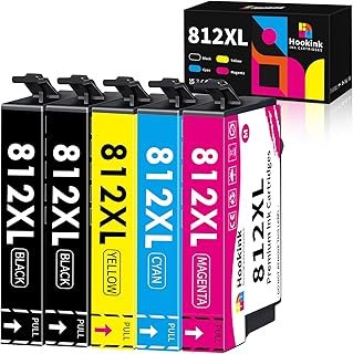 Hookink 812XL 812 Ink Cartridges 5-Pack New Upgraded Chip Compatible for Epson Workforce Pro WF-3820 WF-3825 WF-4830 WF-48…