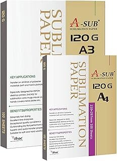 A-Sub Premium Ultra Fast Dry Sublimation Paper 120g A3 or A4 100 Sheets for Any Epson Sawgrass Ricoh EcoTank Cricut Sub Pr...
