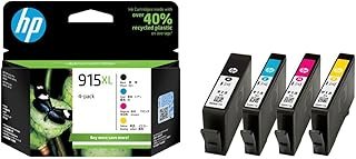 HP 915XL Genuine Ink Cartridge 4-Piece Set, Black/Cyan/Magenta/Yellow, 825 Prints Capacity